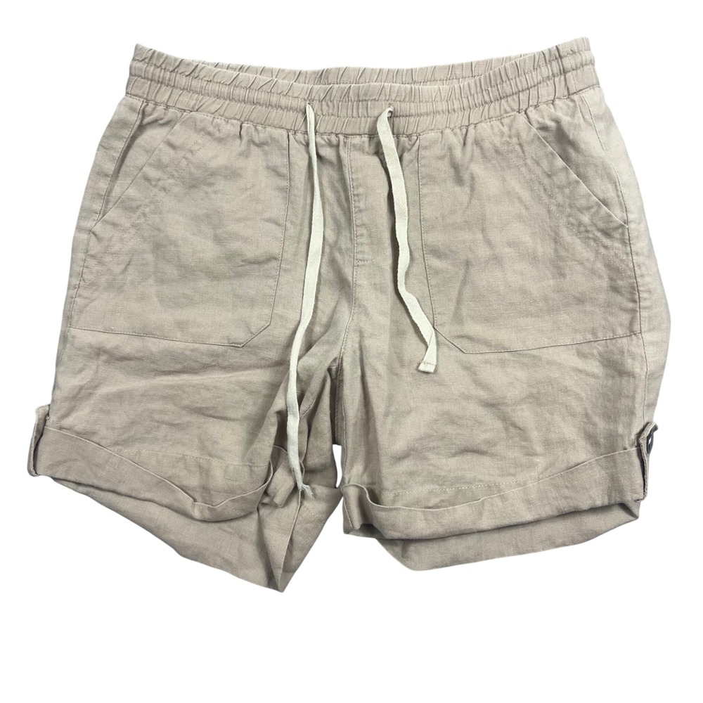 Neiman Marcus Women S Tan Beige 100% Linen Drawstring Elastic Waist Shorts‎